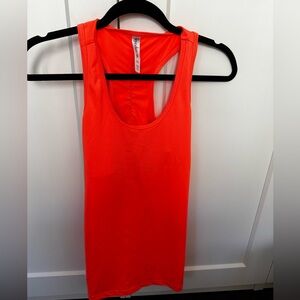 Bright Orange Women's Racerback Workout Tank Top, long, with pockets (sm)